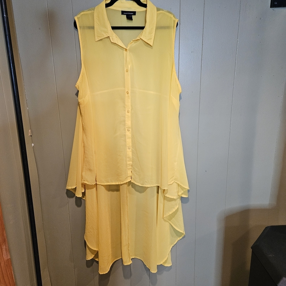 Ashley Stewart Yellow Sleeveless High Low Blouse Size 22 Flowing Chiffon
